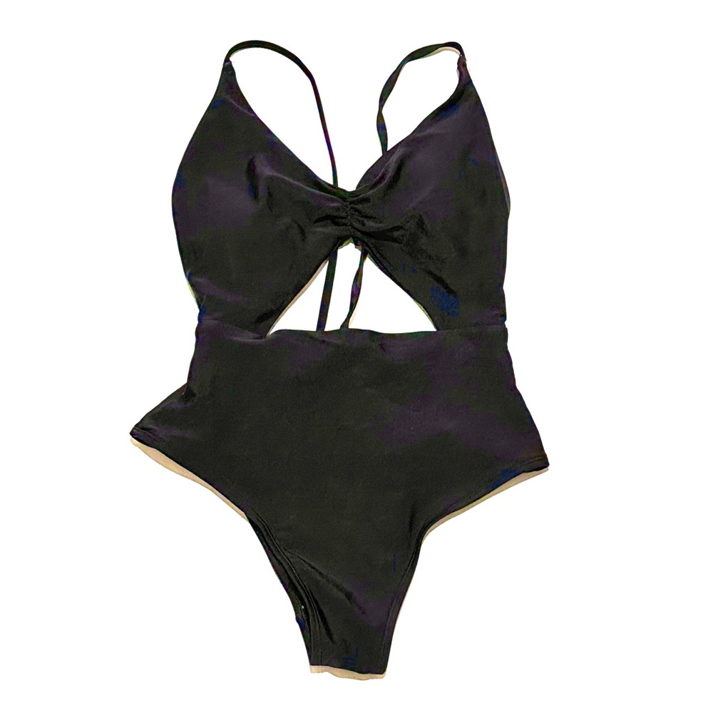 Aerie One Piece Black Strappy Cutout Swimsuit Sz S